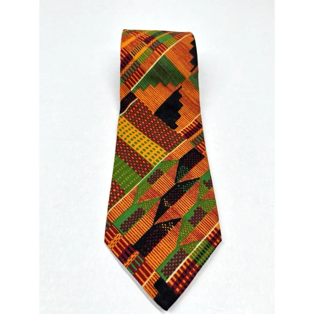 VTG 90s Vauda Mazzeo Mens Tie Multicolor Africana Geometric Abstract‎ HipHop EUC